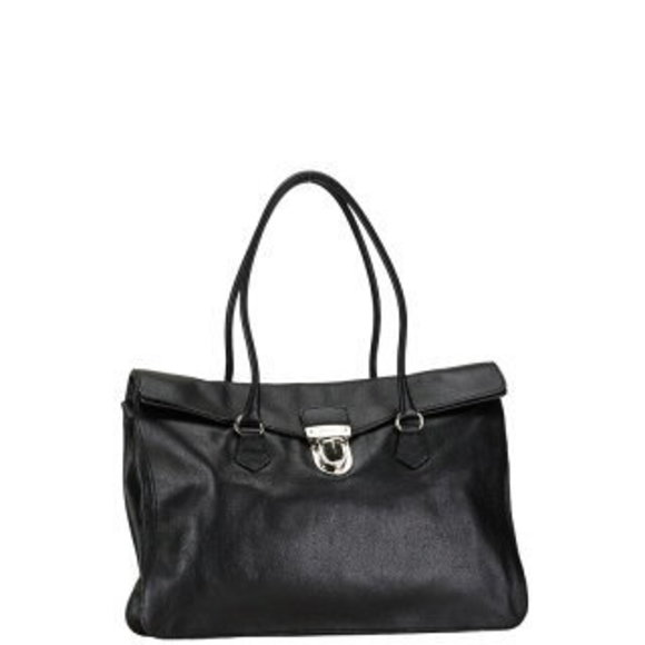 Prada triangle logo plate handbag black leather - Picture 3 of 11